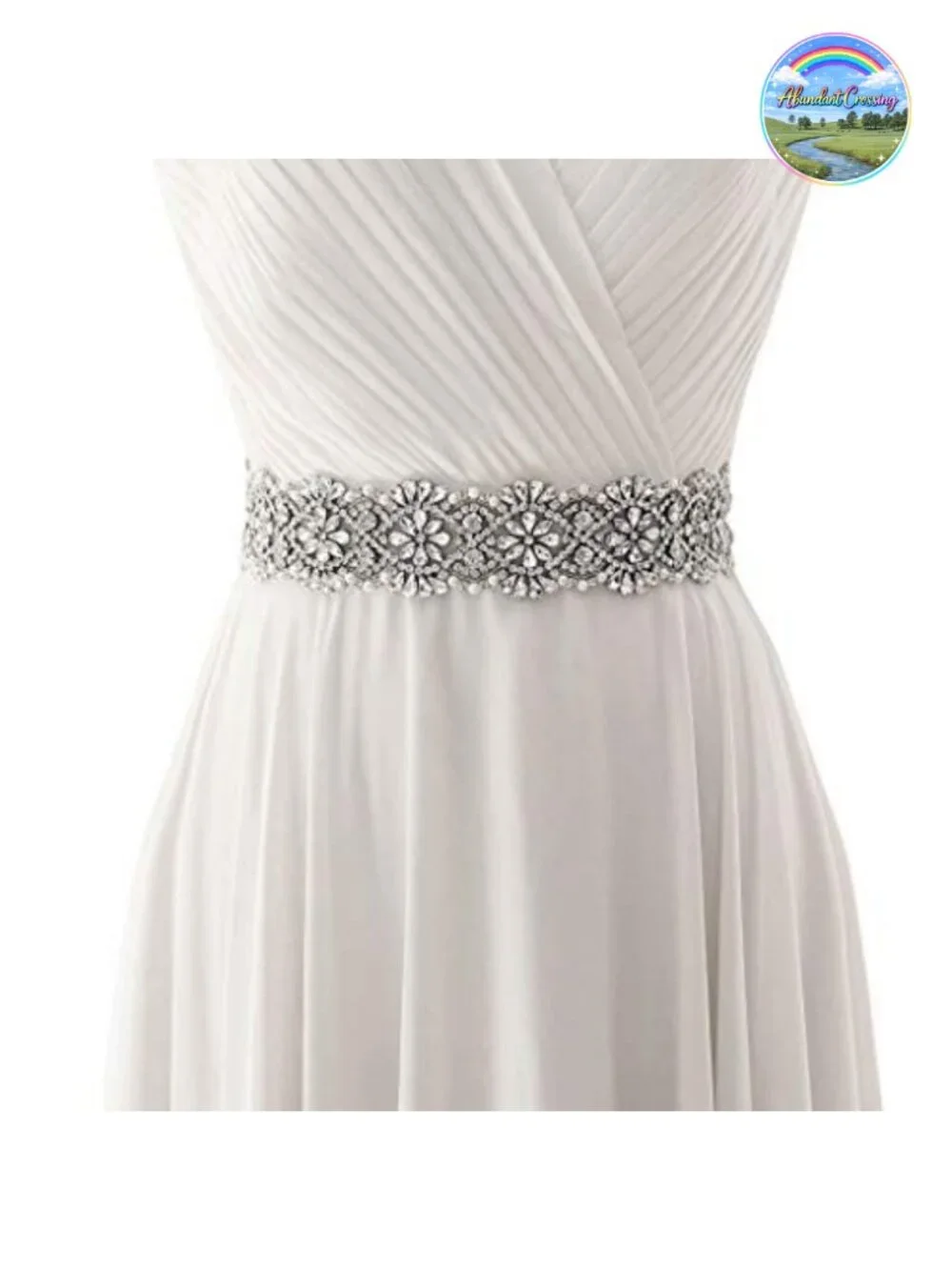 Rhinestone Bridal Wedding Dress Belt Sash Self-Tie Silver